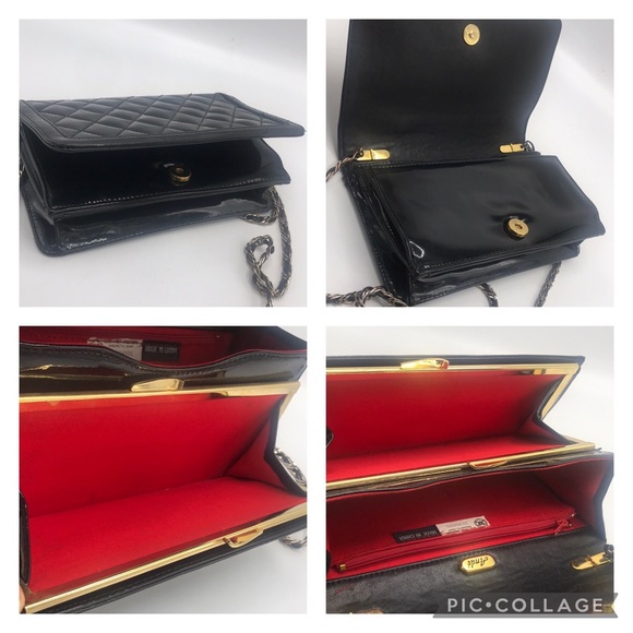 Ande’ Vintage Black Quilted Patent Clutch or Shoulder Bag - Picture 11 of 16
